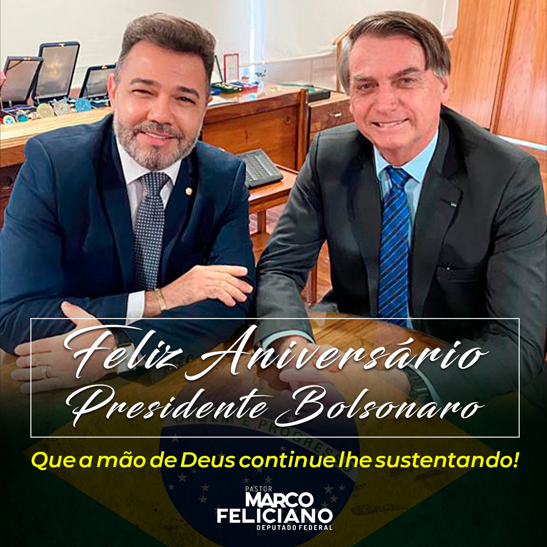 marcofeliciano's tweet photo. Feliz aniversário Presidente @jairbolsonaro, que Deus lhe conceda paz, saúde e vigor! https://t.co/BKBXur9gys