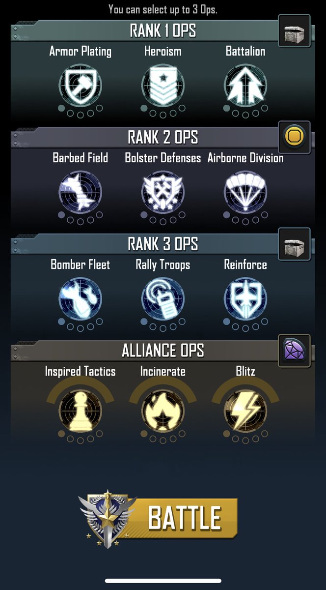 Generals, don't forget to select your Ops before heading into battle! Which 3x Ops will you choose?!

#mondaymotivation #mobilegames #ios #android #PlayNow