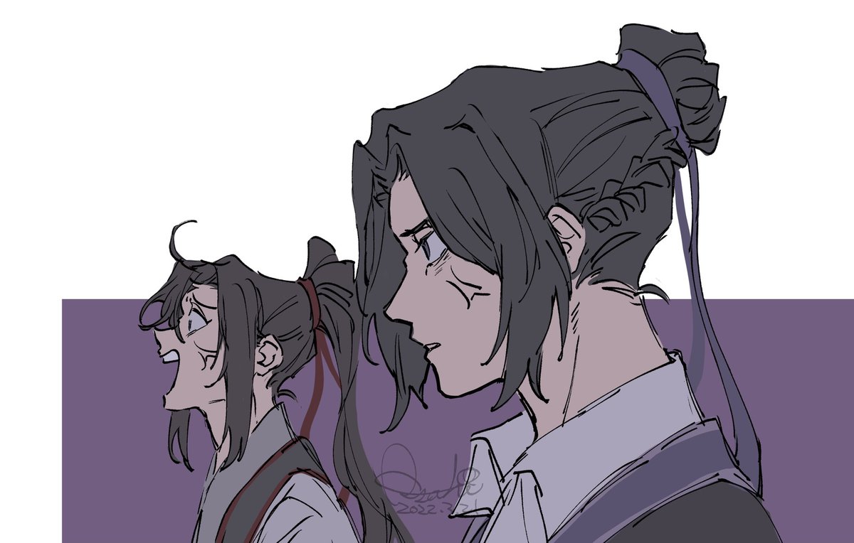 black hair ponytail hair bun long hair ribbon 2boys open mouth  illustration images