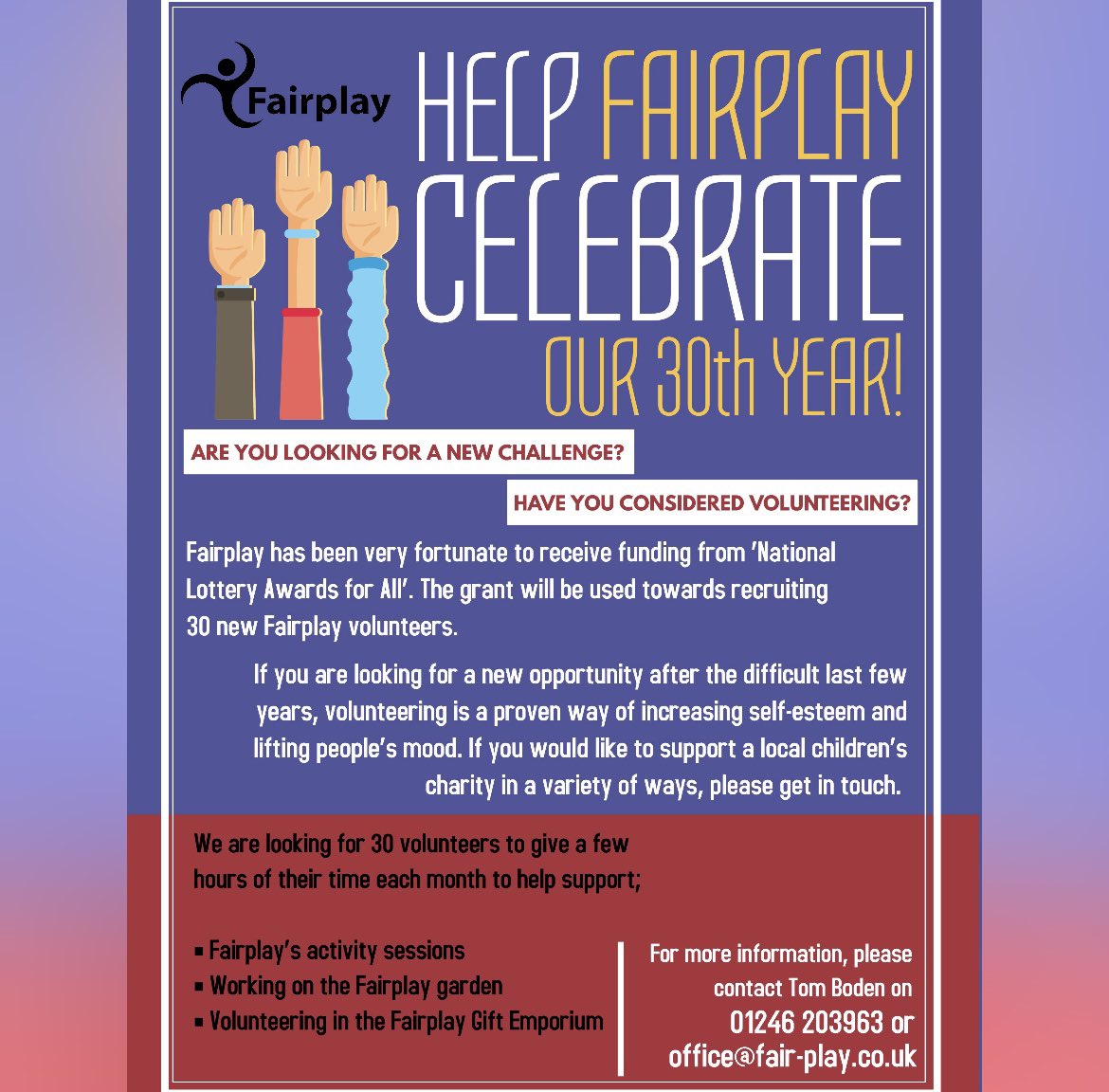 Do you have more spare time in your week than you know what to do with? Interested in new challenges? Have you ever considered volunteering? Check out the info below about how you can volunteer for FairPlay!