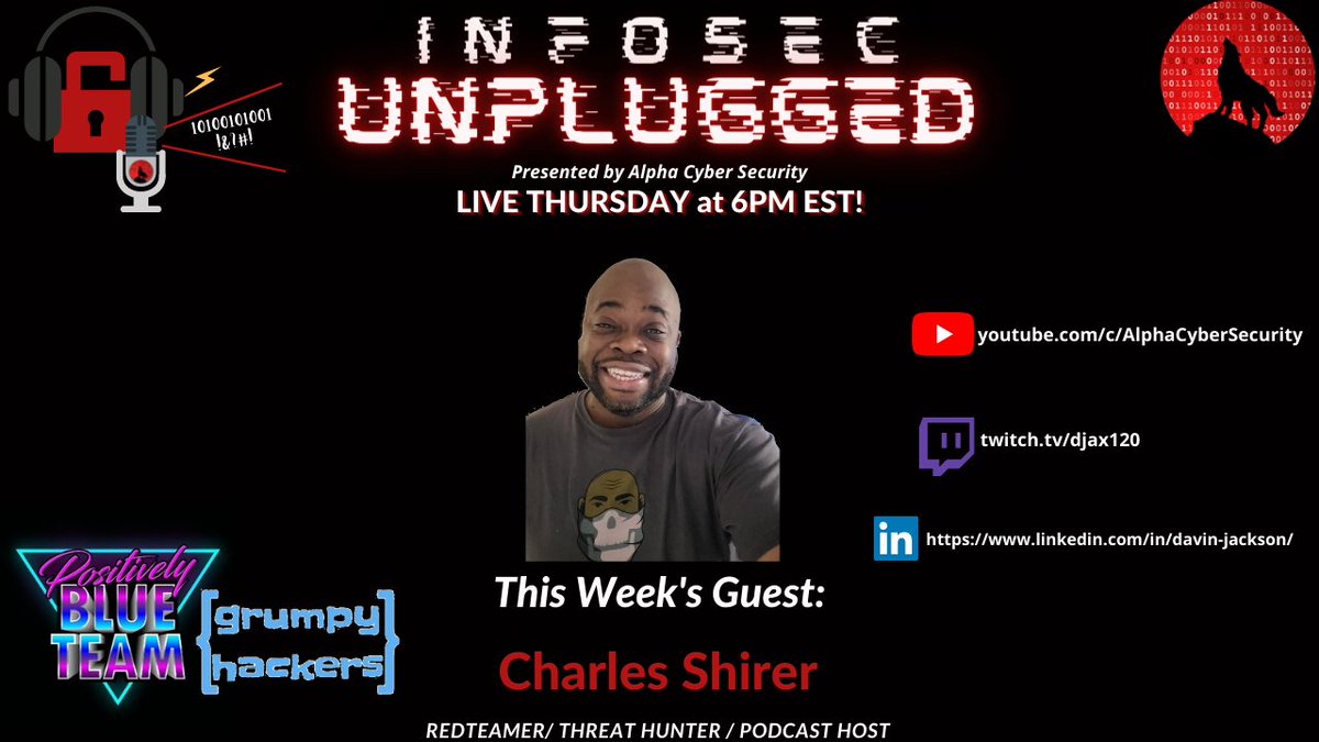 Djax_Alpha's tweet photo. Looking forward to hearing about how @bsdbandit came up with the idea of doing these daily videos &amp; more on #InfoSecUnplugged this Thursday 

#AlphaCyberSecurity #InfoSecUnplugged #owwyipyip https://t.co/oZBqH9iovG