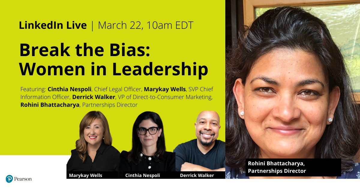 Panelist headshots, text reads "Break the Bias: Women in Leadership - LinkedIn Live Tuesday 22 March 10am EDT"