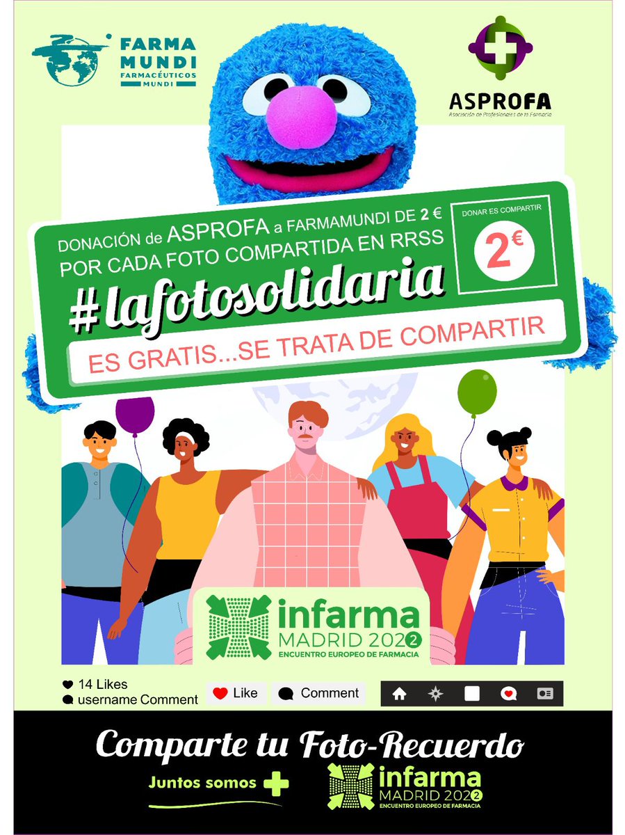 asprofa's tweet photo. 📸 LA FOTO SOLIDARIA
#Asprofa colaborará con @farmamundi en @infarma_es

Por cada foto q os hagáis con BOTICOCO bajo el hanstag #lafotosolidaria, donaremos 2️⃣€ a FARMAMUNDI
Y si nos etiquetas en RRSS, participaréis en un sorteo de 2 inscripciones para el próximo #CONGRESOASPROFA https://t.co/9XKnIU0dUH
