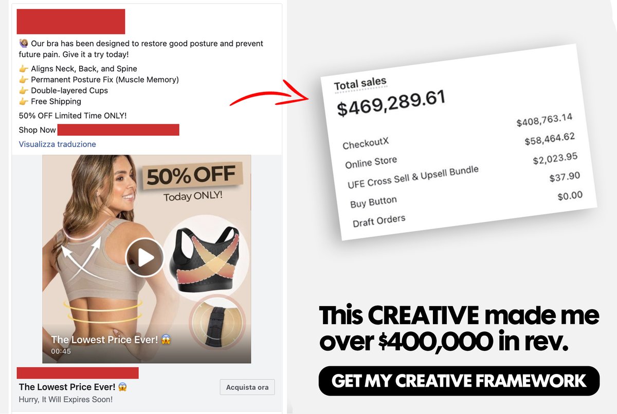 WHY this creative made me over $400,000 in rev and get +1M views on FB Ads🚀
￼
And this is not the only one! I ve a lot of creatives with similar analytics

🔥I can make a doc about my CREATIVE FRAMEWORK

❤️ RT + Comment "Creative Framework" and I'll send it over when its ready!