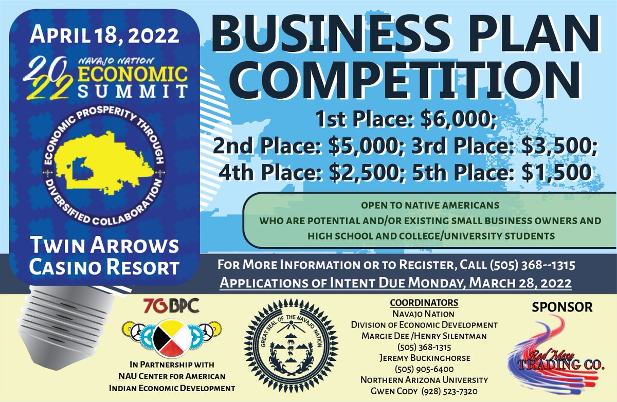 hsilentman's tweet photo. One week left to submit your letter of intent to compete in the Navajo Nation business plan competition at the #2022NNEconomicSummit. $6,000 top prize, contact me for details. #NavajoEconDev https://t.co/7uhk3apueh