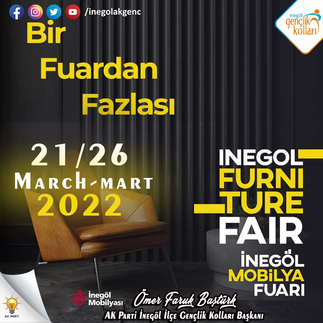 Bugün açılışı gerçekleştirilen 46. (MODEF) Uluslararası Mobilya Fuarı'na katılan tüm esnaflarımıza bol bereketli kazançlar diliyorum.

#MobilyanınBaşkenti
#İnegölMobilyası