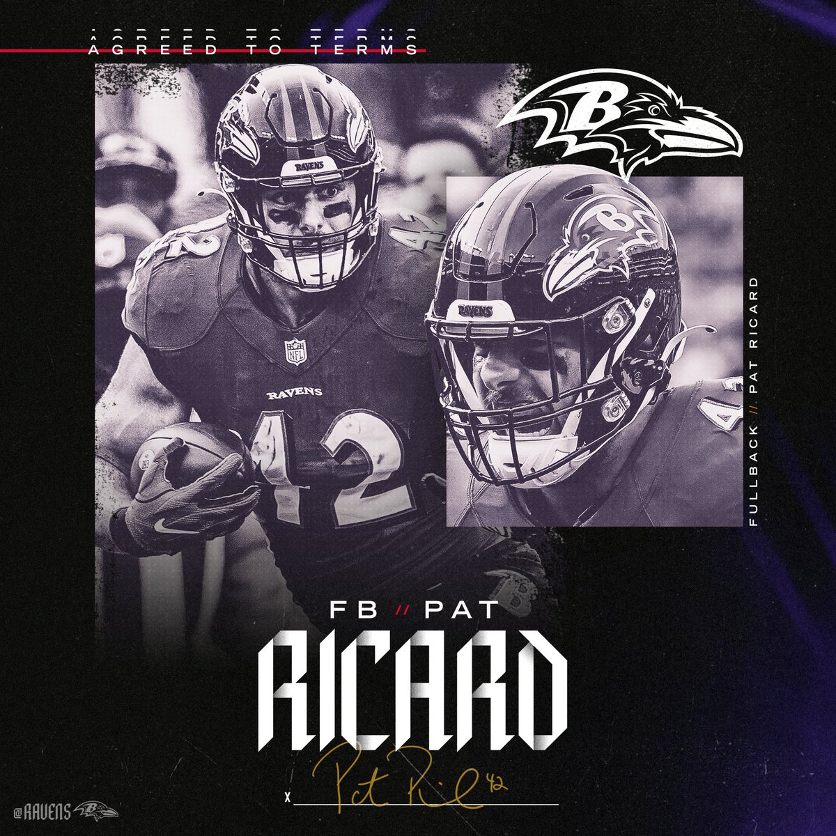 Ravens's tweet photo. PROJECT PAT‼️

We have agreed to a three-year deal with fullback @PRic508 ‼️ https://t.co/xho7LWaOhe