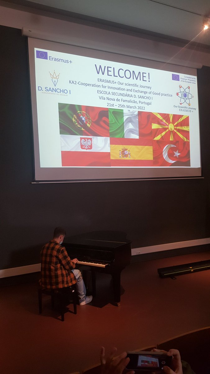 OSJErasmus's tweet photo. It's the first day of mobility in Vila Nova de Famalicao, Portugal. The schools are now to sharing their presentations. #ErasmusPlus @ulusalajans @EUErasmusPlus https://t.co/lqCOKsYZwV