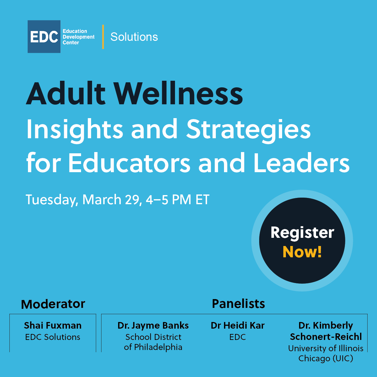 EDCtweets's tweet photo. How can we support educator wellbeing? Find out at our free #EDCSolutions event “Adult #Wellness: Insights & Strategies for Educators and Leaders”
Get tips from experts @PhdMhs @DrJayBanks @kimschon & @shai_fuxman
Sign up now: https://t.co/GfHrXS4fqm #MentalHealth https://t.co/gUxzFeMbJF
