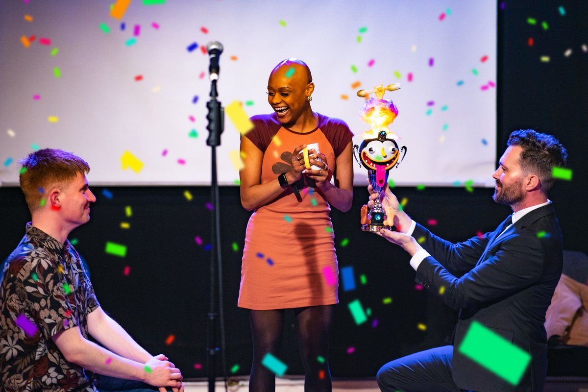 SporkPoetry's tweet photo. The Spork! Slam on Saturday @exeter_phoenix was magic🤩💛

Huge thanks to Ed Tripp, @storygiverpoet &amp; all the slammers who gave it their all. Cheers to the lovely audience who came &amp; voted. And congrats to the new Spork! Slam Champion @shadaybarrowes... what an incredible night! https://t.co/U7hRl7jTU8
