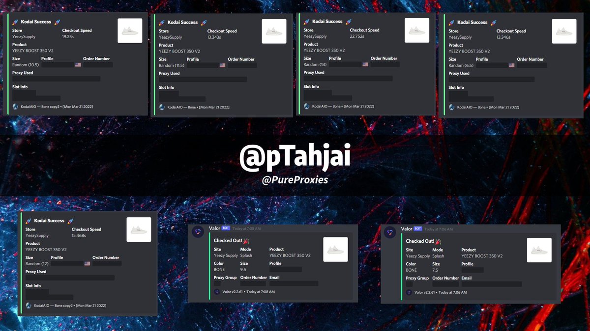 🤖: @KodaiAIO @ValorAIO 👥: @Perc30FNF @acookgroup @akchefs @Table_Of_Chefs ⚡️: @PureProxies 🖥️: @PureServers_ Thanks for the assist @Dyzzl_GM waking me up, 30mins late and still copp all ISP + Subnet 🚀🚀🚀