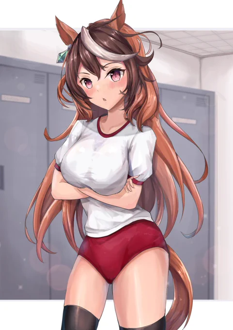 「これが皇帝の立ち振舞いだ…///」とダジャレを言う体操服(ブルマ)ルナちゃん#ウマ娘 #シンボリルドルフ #イラスト 