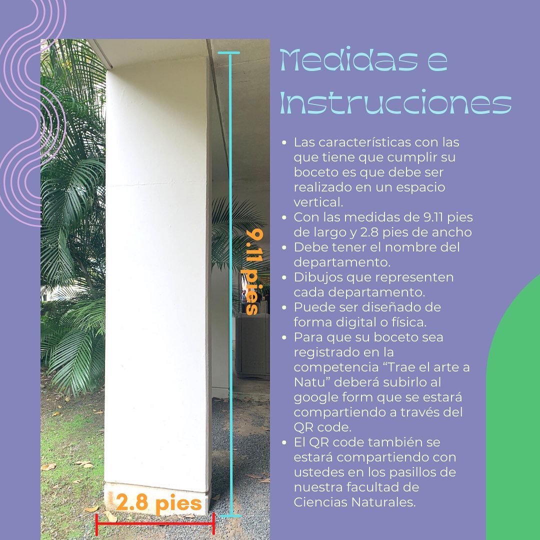 CECN_UPRRP's tweet photo. Te invitamos a que participes en una competencia de bocetos como parte de la actividad 🎨 TRAE EL ARTE A NATU 🎨 Los ganadores serán el arte expuesto en las columnas designadas para este. Favor de leer las instrucciones para que su boceto pueda ser plasmado en las columnas. (1/3) https://t.co/J0rrp0fKQu