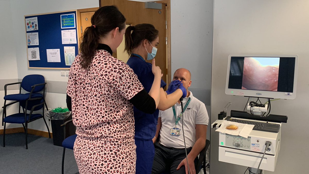 SLT_BasHosp's tweet photo. Our lovely head of therapies volunteering for @MSEHospitals #speechies doing our first hands on #FEES training session c/o @FreyaSparksSLT and @DpMedical https://t.co/f8YtzI1VTX