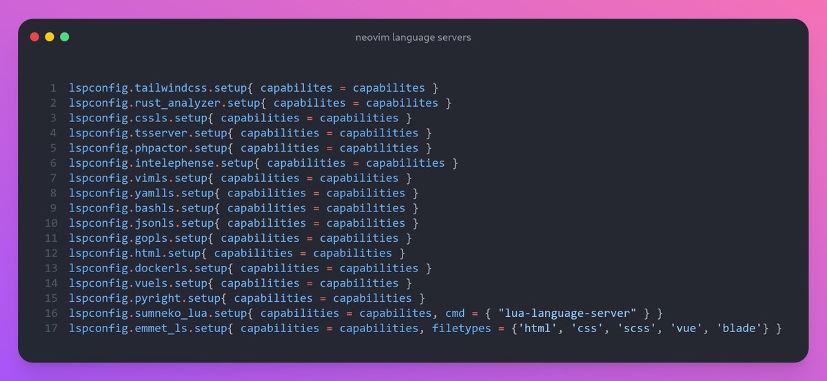 _TecBeast's tweet photo. Can you ever have enough language servers in your neovim config? 🔥 https://t.co/hzX6l8sJrE