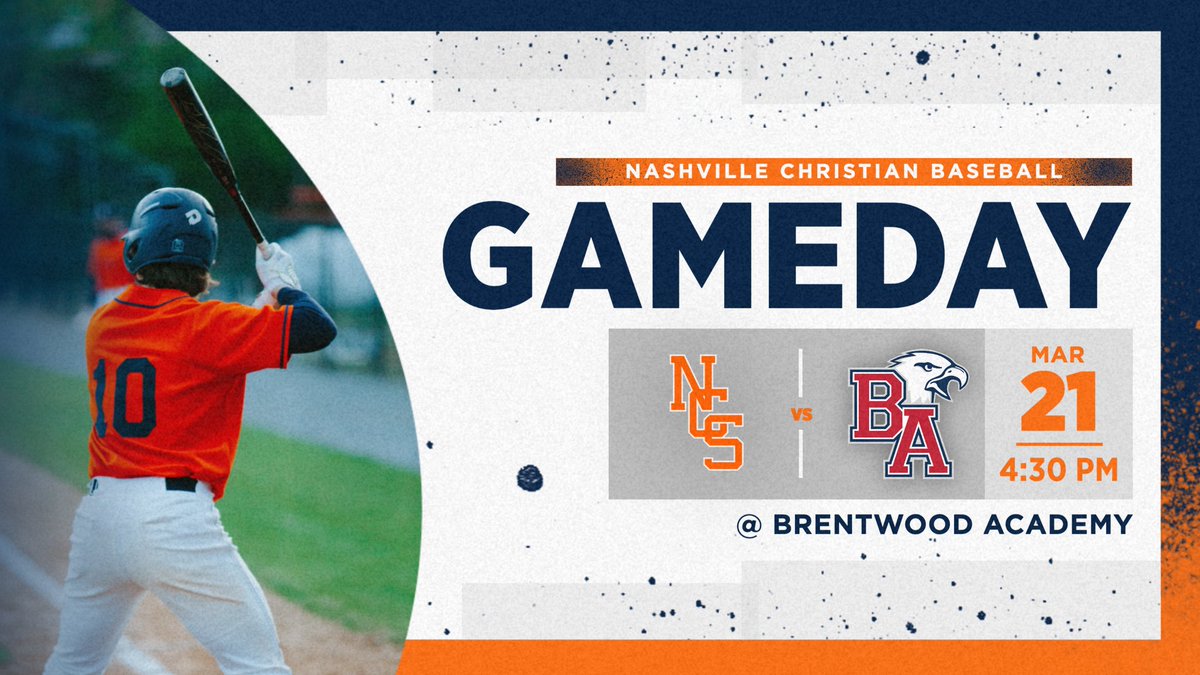 ⚾️ GAMEDAY ⚾️

@NCSBaseball2021 vs. <a href="/BAEagleBaseball/">BA Eagles Baseball</a> 
⏱: V @ 4:30 PM 
📍: <a href="/baeagles/">Brentwood Academy</a> 
🎽: Orange/Grey  

The Eagles have a busy week ahead full of games starting with a road matchup against Brentwood Academy this afternoon! 

#NashvilleChristianBaseball #WeAre #NC