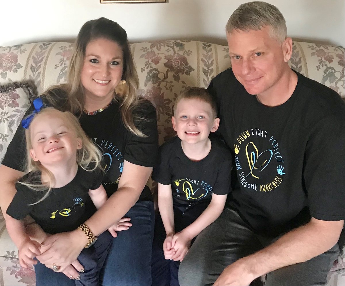 RMHCKentuckiana's tweet photo. Today is #WorldDownSyndromeDay! DYK our friends with Down Syndrome are born with a third copy of the 21st chromosome? To celebrate #WDSD, the Mattingly family donated $1500 from the sale of their βDown Right Perfectβ t-shirts. They sold 153 custom shirts for #RMHCK! ππππ https://t.co/BWrnE8Hupw