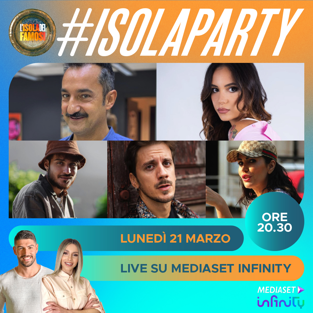 IsolaDeiFamosi's tweet photo. Un inizio scoppiettante per #IsolaParty: tra gli ospiti avremo Nicola Savino, Jessica Selassié, Awed, Thomas Basilico e Fariba Tehrani! 

Ignazio e Valentina vi aspettano in diretta streaming su Mediaset Infinity dalle 20:30 per commentare insieme la prima puntata di #Isola! https://t.co/WcHAuHfFgI