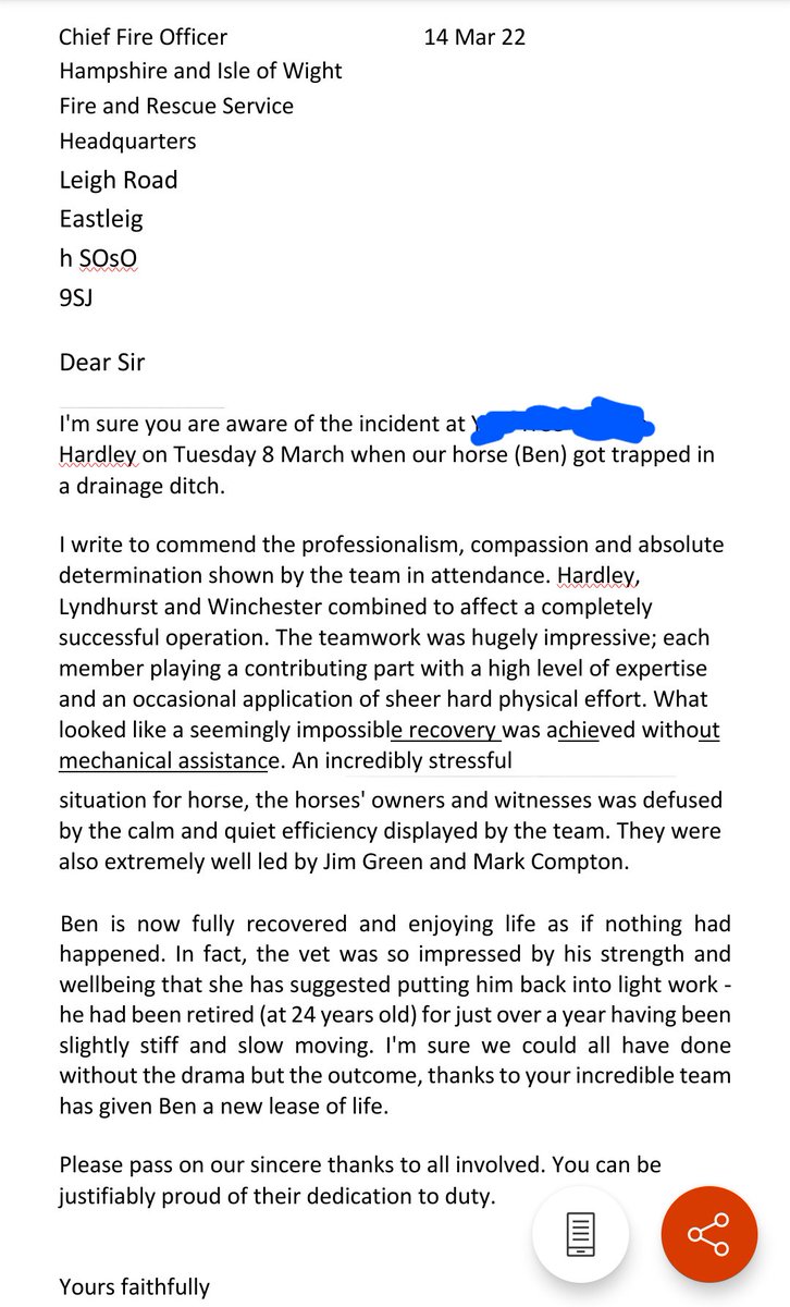 Winchester Fire Station (@winchesterstn30) on Twitter photo What a lovely letter of gratitude, addressed to our Chief, recognising the efforts of all the teams involved in the animal rescue a couple of weeks ago. And we are SO pleased to hear Ben the horse is doing so well, with a new lease of life! πππ <a href="/Hardley58/">Hardley Fire Station</a> <a href="/Lyndhurst48/">Lyndhurst Fire Stn</a> π What a lovely letter of gratitude, addressed to our Chief, recognising the efforts of all the teams involved in the animal rescue a couple of weeks ago. And we are SO pleased to hear Ben the horse is doing so well, with a new lease of life! πππ <a href="/Hardley58/">Hardley Fire Station</a> <a href="/Lyndhurst48/">Lyndhurst Fire Stn</a> π