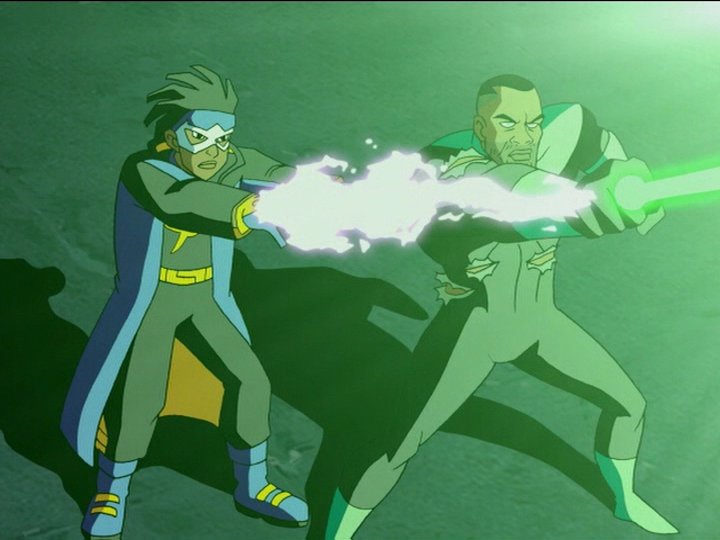JohnStewartBRA's tweet photo. No final, os heróis se unem e derrotam Sinestro. Em seguida temos uma cena linda de John fazendo o juramento e de Virgil admirando seu herói, enquanto Gear diz que provavelmente John também está admirando os feitos do Super Choque. https://t.co/eZdz3JZOqA