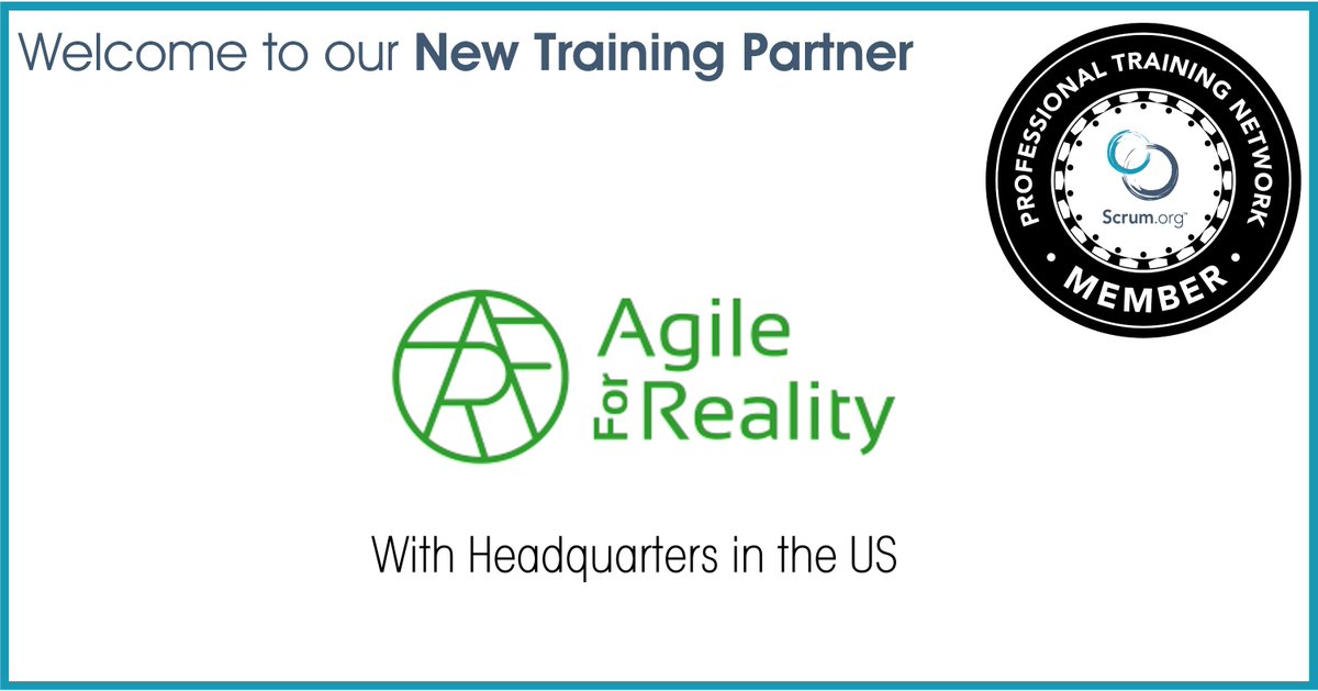 Scrumdotorg's tweet photo. Wishing a warm welcome to our new #PTN training partner Agile for Reality! Learn more at https://t.co/LtrkxqgZ7U #agile #Scrum #ProfessionalScrum #trainingpartner https://t.co/ZdAmKKTAet