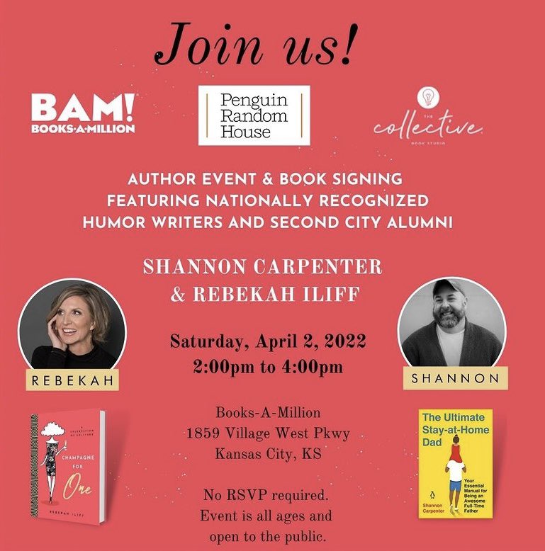 For my Kansas City peeps, come out on April 2nd for a great time, some jokes, and my best unexpected adventures in KC. <a href="/rebekahiliff/">Rebekah Iliff</a> will be there too with her super funny book!