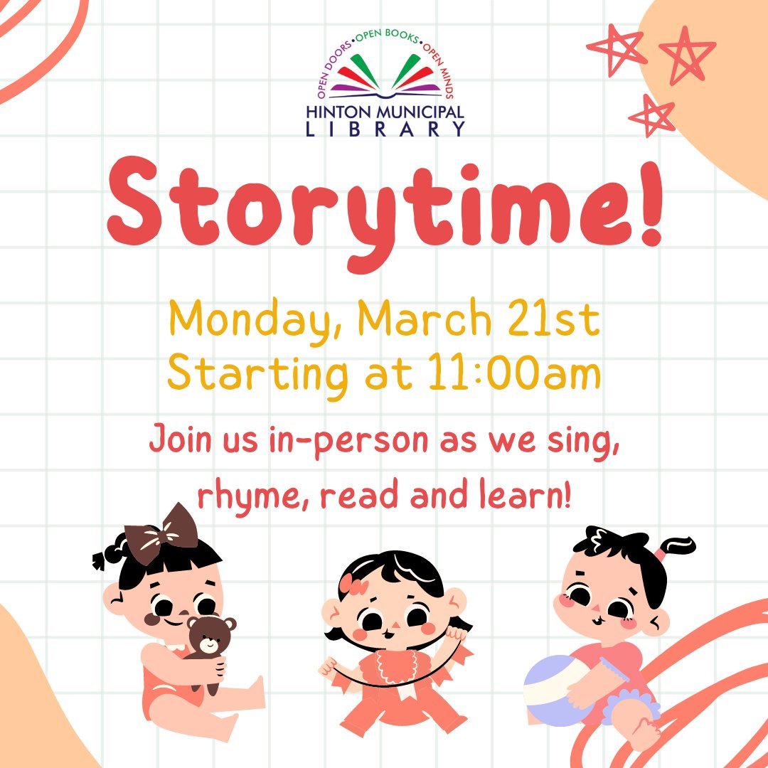 It's time for Storytime again! Come down to the library today at 11:00am to read stories, do rhymes, and sing some songs together!