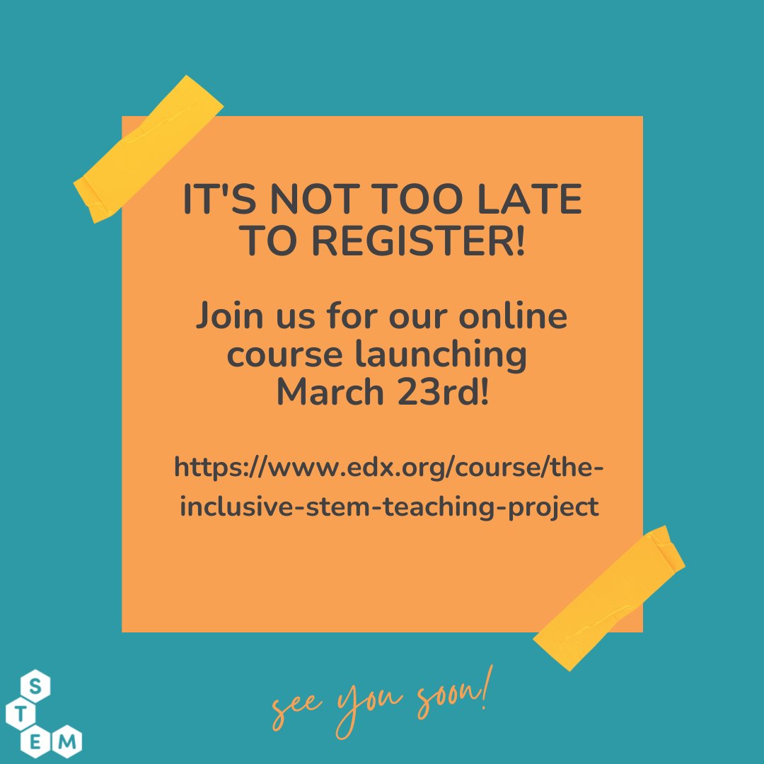 Join us for our online course this spring! Register: loom.ly/46_znX4  #inclusivestemteachingproject #inclusivestemteaching #stem #postdocs #graduatestudents #professionaldevelopment #education #edx #faculty #nsf #nsffunded
