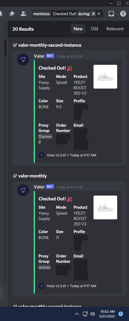 Tough drop with lots of carts but no checkouts at the beginning but thanks for pulling through: Bot: @ValorAIO Proxies: @WolvesProxy @LiveProxies @Diamond_proxies @DonutProxies gmails: @OneClickCorner Server: @Sauceservers
