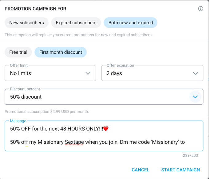 🔴 50% off for the next 48 HOURS ONLY 🔴  + 50% off my Missionary Sextape when you join 💦 https://t.co