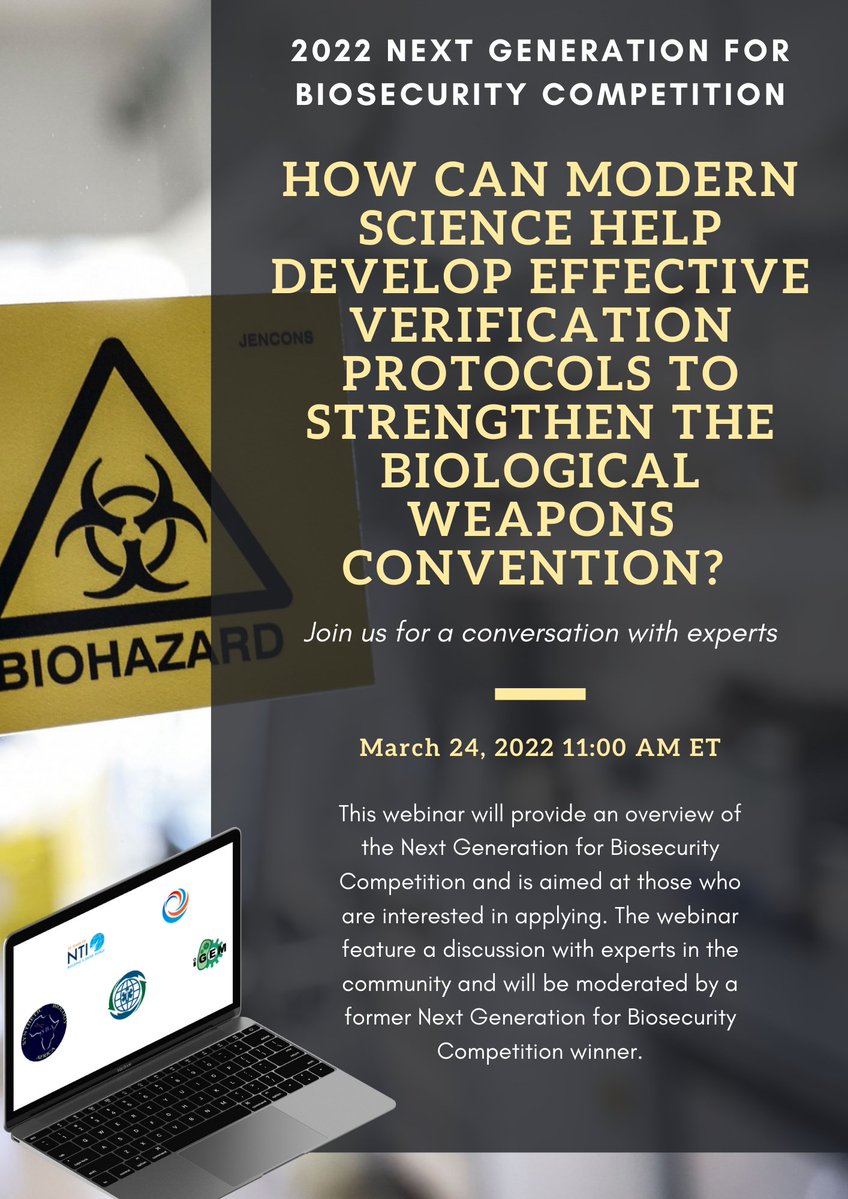 🚨Join us on March 24 at 11:00 AM ET for an overview of the Next Generation for Biosecurity Competition and a conversation with experts on this year's prompt!! Register here:👉us06web.zoom.us/meeting/regist…