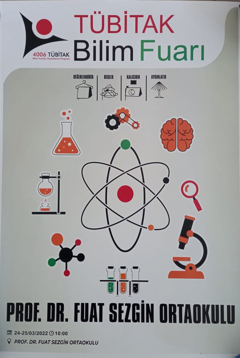 24-25/03/2022 tarihinde okulumuzda gerçekleştirecek olan TÜBİTAK Bilim Fuarımıza tüm bilimseverler davetlidir🔬🧪👩‍🔬

Saat: 10.00