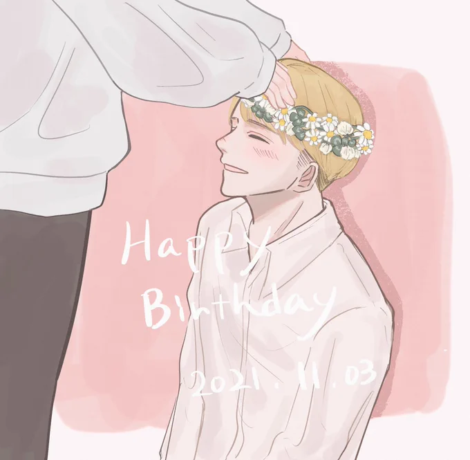 お誕生日に花を送り合うアルアニちゃん完成したよん🌼🌼🌼 