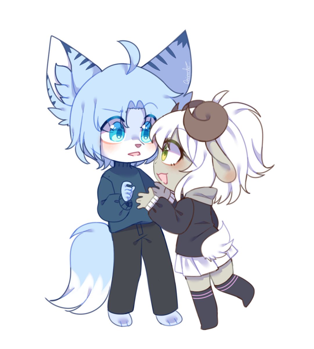 Onimoko_Momoiro's tweet photo. Special commission for @hongan231099 [ I dont open commission atm sorry ;_; ]

#Chibi #Kemono #Couple #Commision #Full_body https://t.co/S1Mlxy3ERz
