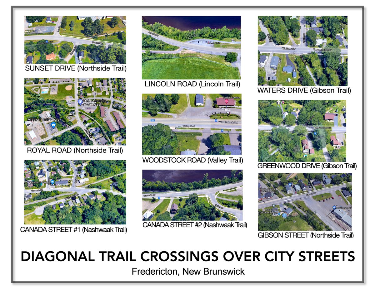 CrossTownTrail's tweet photo. @Aidan4jrn Thank you for alerting the public to this serious public safety issue.  It is interesting that Fredericton Trails Coalition think that diagonal trail crossings on #Fredericton streets are unsafe.  The reality is quite different. @MayorKateRogers @JeanneCBC https://t.co/BbQZ706M24