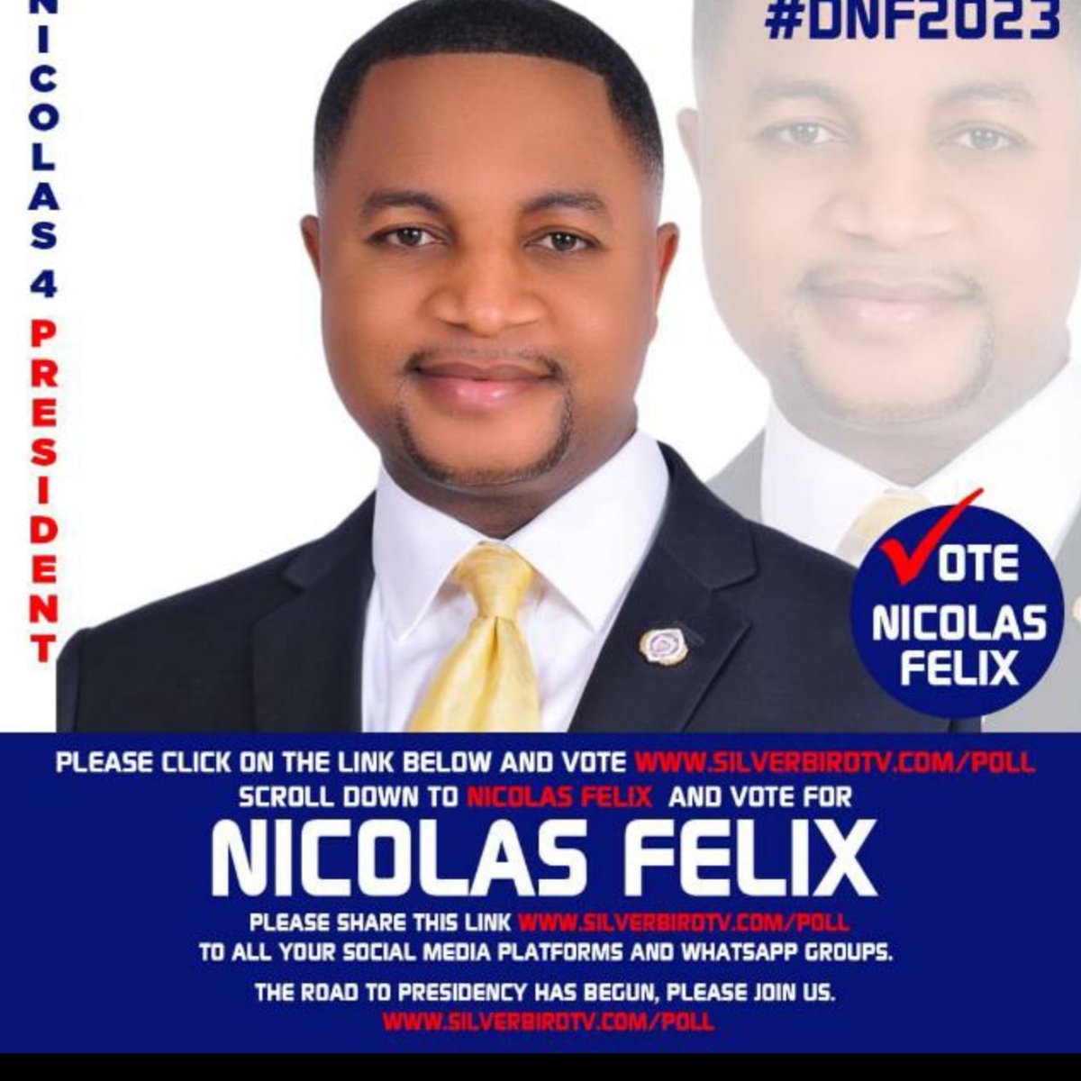 Fellow Nigerians, lets support a vibrant future for all Nigerians. Dr. Nicholas Felix is a 40years old Nigerian, he was 3rd place in 2019 Presidential elections. 

#DFN4President2023
#DNF2023
#NicolasFelix2023
#2023Presidency
#buildingabetterNaija
#positivechange
#youth4president