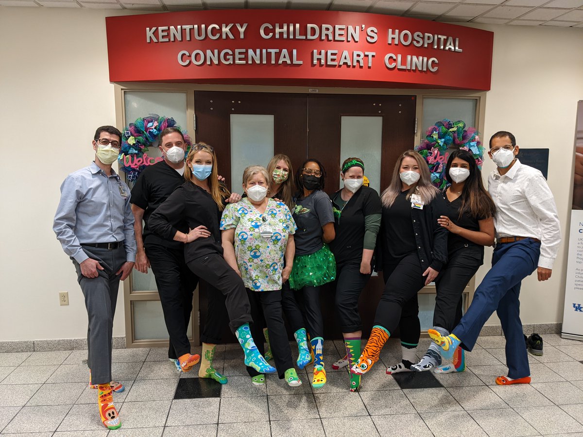 UK_HealthCare's tweet photo. Our congenital echo lab team of sonographers and physicians at Kentucky Children’s Hospital are rocking their socks for #WorldDownSyndromeDay. We’re proud to raise awareness and to show support for the Down Syndrome Association of Central Kentucky. #RockYourSocks #DSACK https://t.co/AuHKcOhReM