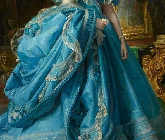 details of blue dresses in art