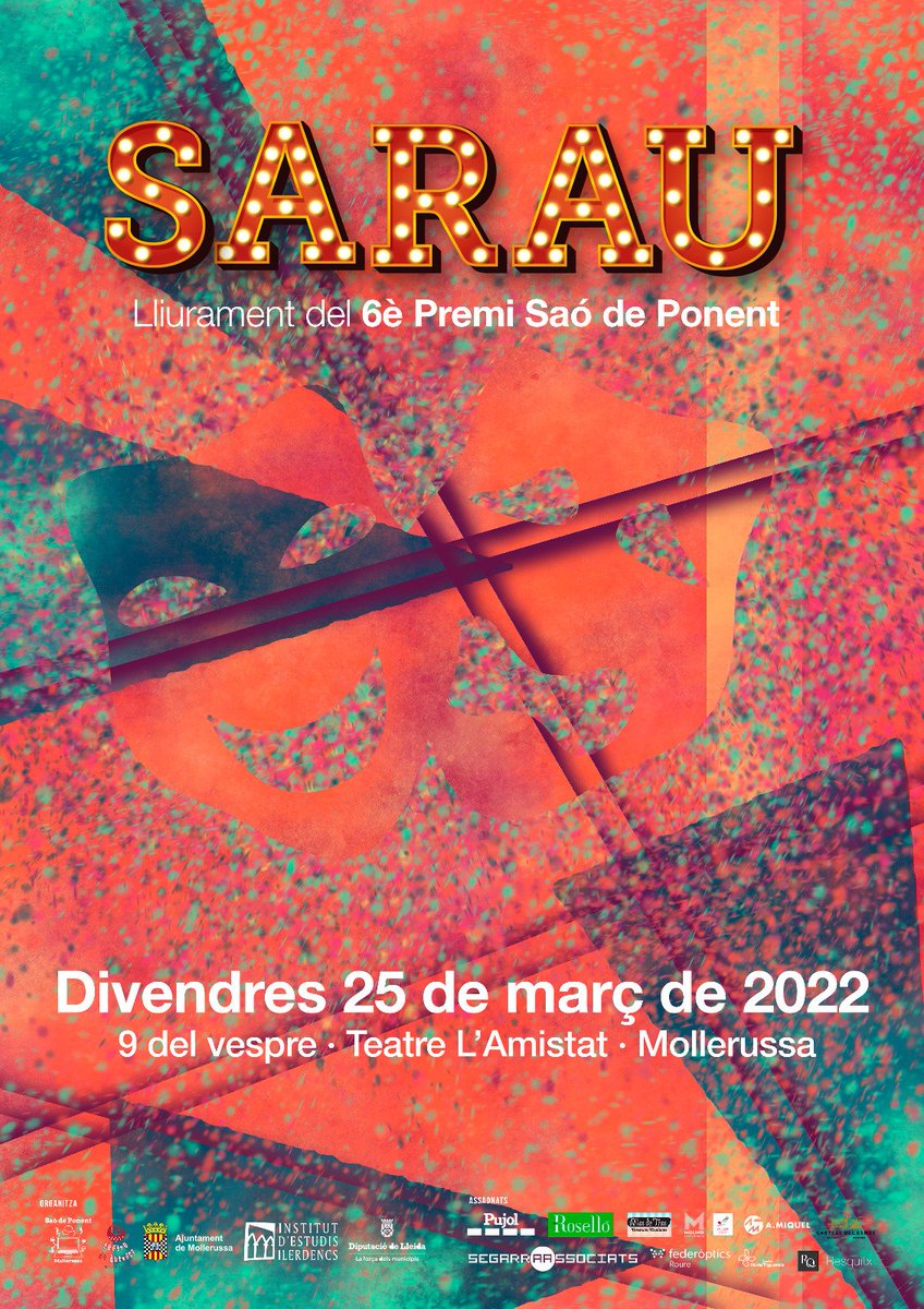 saodeponent's tweet photo. Aquest divendres us esperem al #sarau per conèixer l'obra guanyadora del 6è Premi Saó de Ponent

@ajmollerussa @DiputacioLleida @IEILleida @TeatredeButxaca 

#Mollerussa #Lliurament #PremiSaódePonent #Teatre #TeatreenCatalà https://t.co/PtHLiBVb26