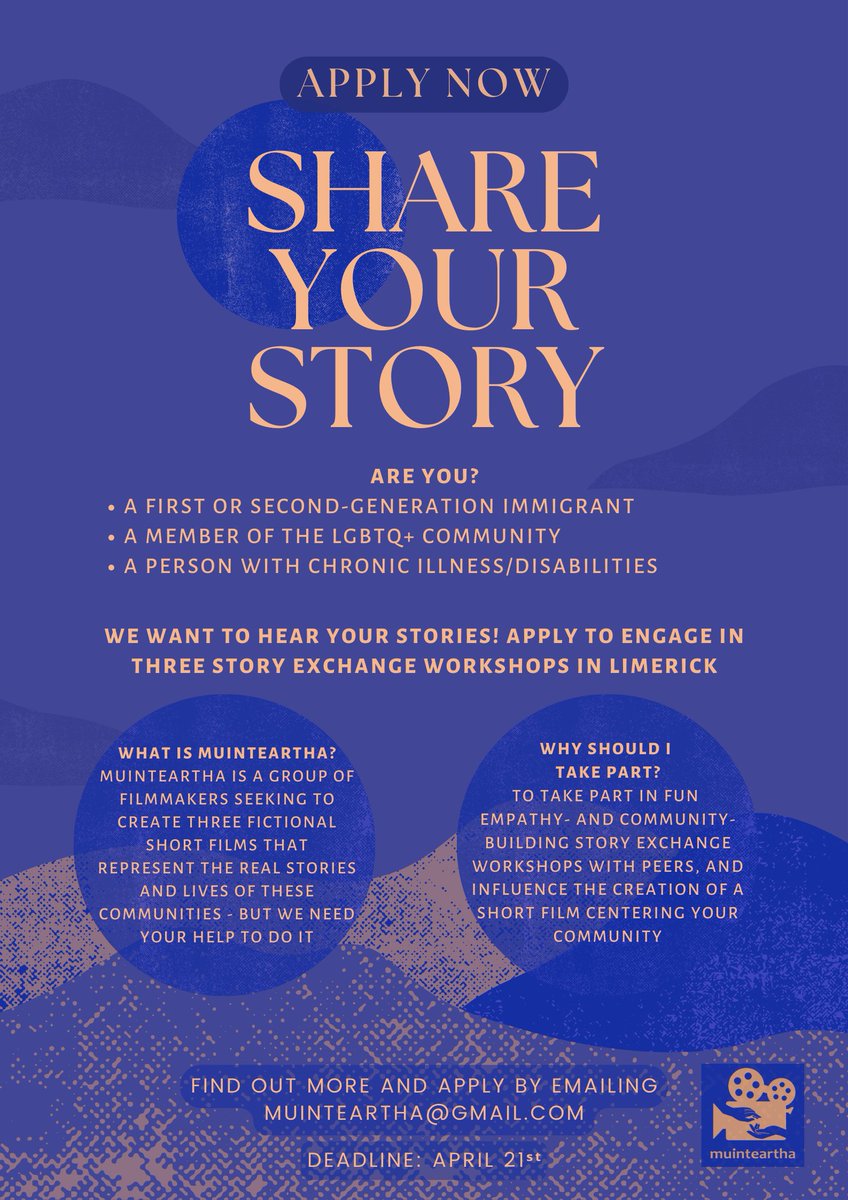 muinteartha's tweet photo. Are you LGBTQ+, a 1st or 2nd generation immigrant, or living with a chronic illness or disability?
Can you travel to Limerick City? 
Do you want to share your story? 

Email now via the link in our bio!
Deadline April 21st

retweeting and/or sharing is greatly appreciated! https://t.co/FtAoqRxb5h