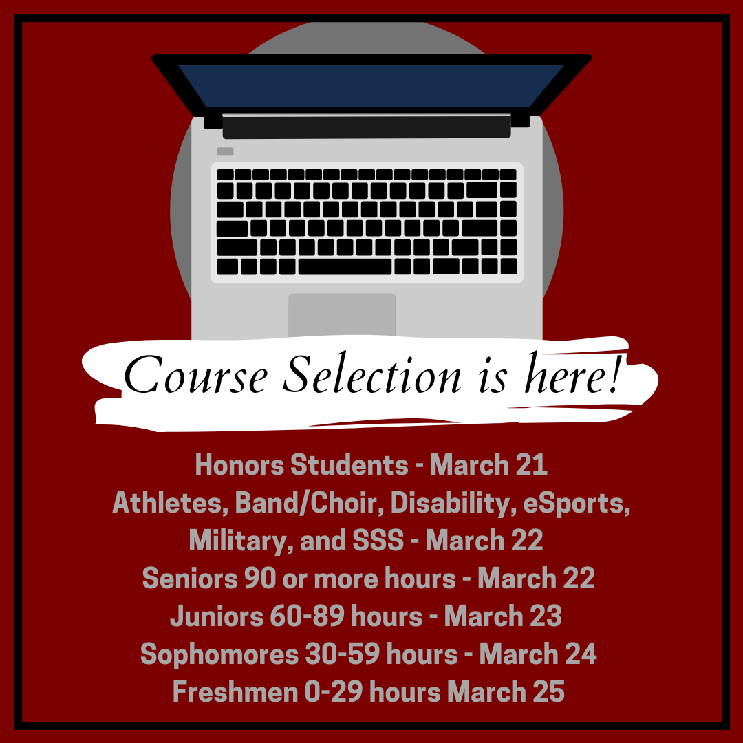 Course Selection for Fall 2022 is this week! If you haven't talked with your advisor yet, now is the time. All registration begins at 8 AM the day it is assigned!