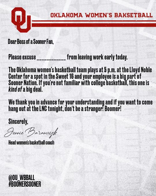 Sooner Fans❕❕
Tonight is a BIG one at the LNC! Here’s a little something to help make sure you can make it at 5pm!! BOOMER!