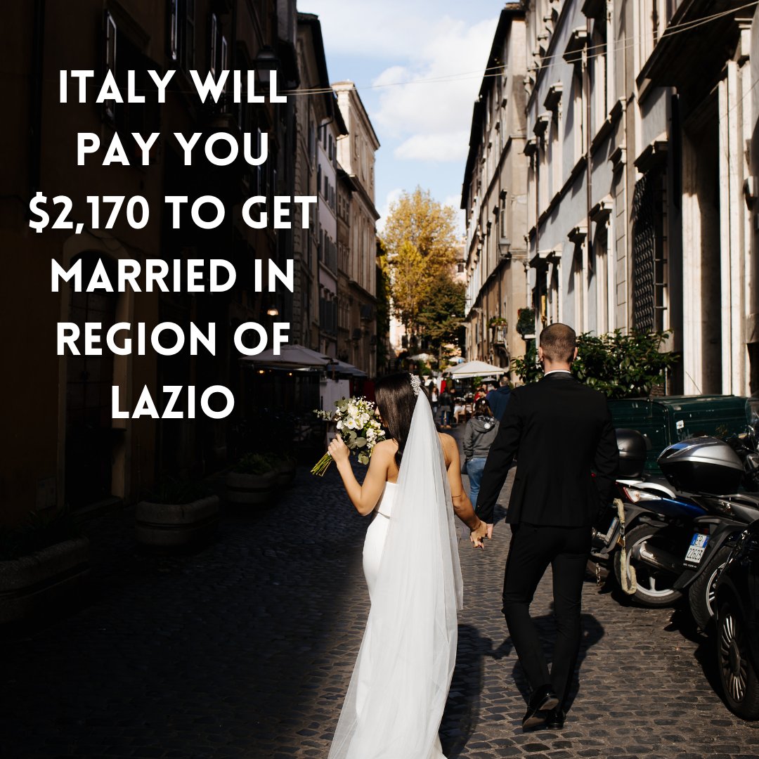 This is not a drill! Lazio, the capital region of Italy, is offering $2170 (€2,000) to local or visiting couples who want to get married there.

Apply here: hubs.la/Q016n2nF0