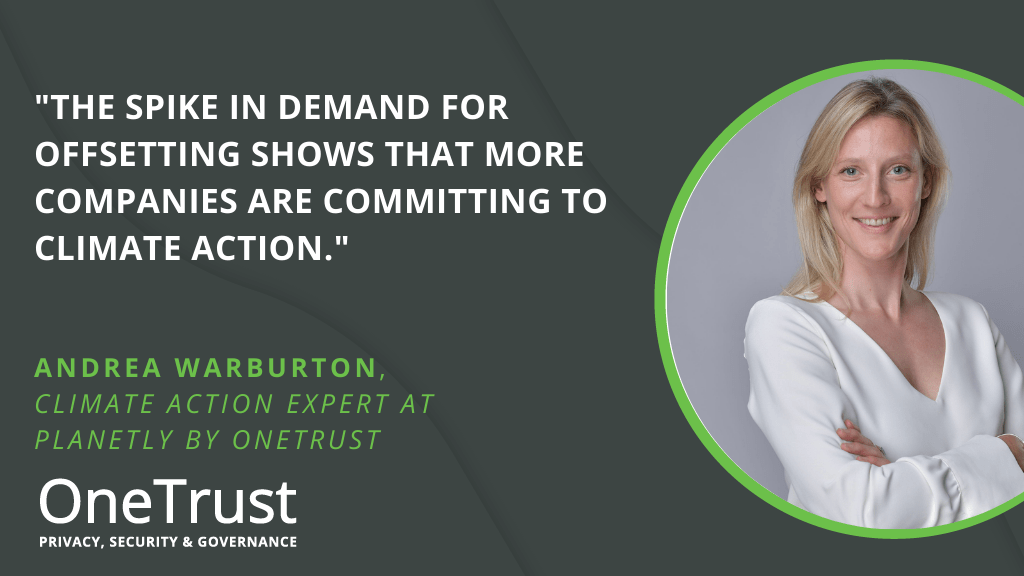 OneTrust's tweet photo. In honor of #InternationalDayofForests, we sat down with Andrea Warburton, Senior Climate Action Expert at @planetly_berlin, to learn more about carbon offsets, how they work, and how they can help companies go #climateneutral. 🧵 https://t.co/NnGwy80ckp