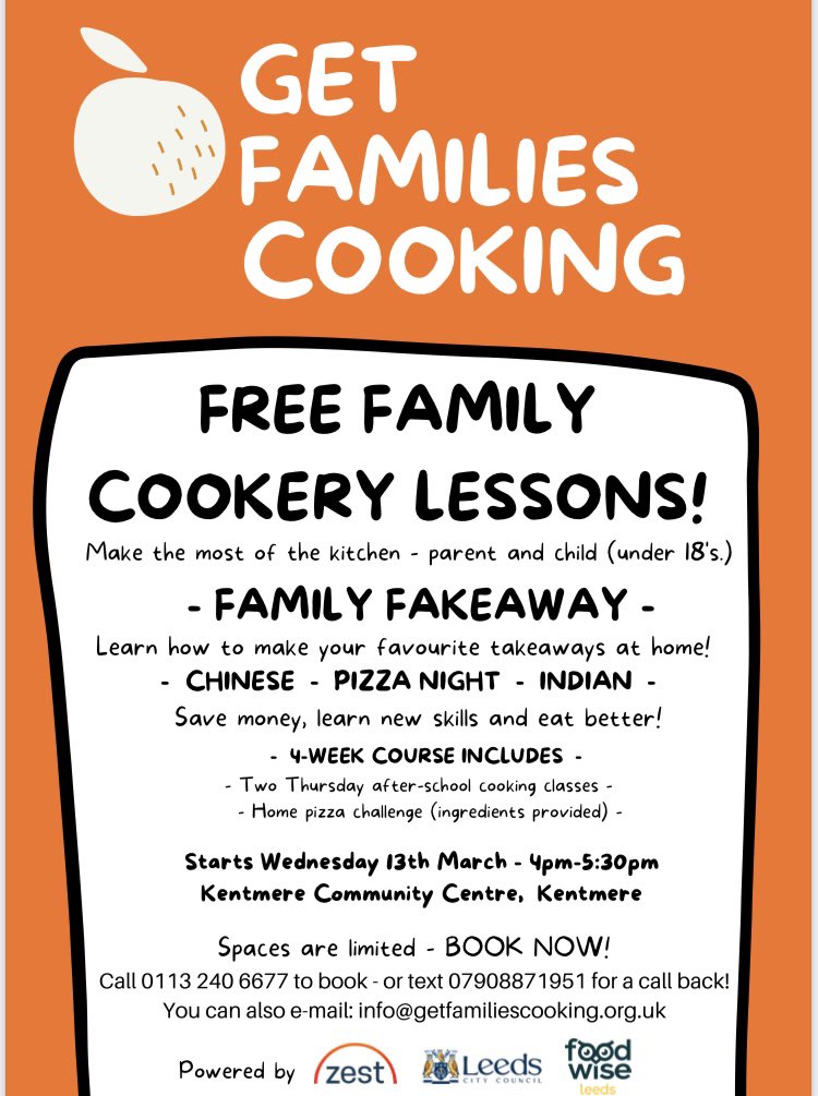 Would you like to learn how to make your favourite takeaway at home?? Now is your chance with FREE family cooking lessons at Kentmere community centre, starts Thursday 23rd March 4pm🍕 
Great opportunity to learn new skills, eat better and save money. 
Contact Anthony 07908871951