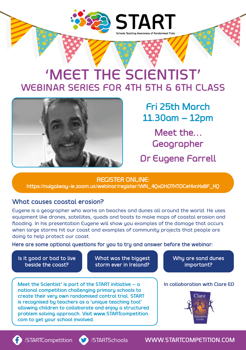 STARTSchools's tweet photo. 🥳4th, 5th & 6th classes
🌈Would you like to hear from a Geographer and how they use drones, satellites, quads and boats to make maps?🌎
Join us for #STARTCompetition Meet the Scientist, Dr. Eugene Farrell on Fri 25th March 11.30am
Register your class at: https://t.co/dWPXO5YZsK https://t.co/y2YNhTZSeg