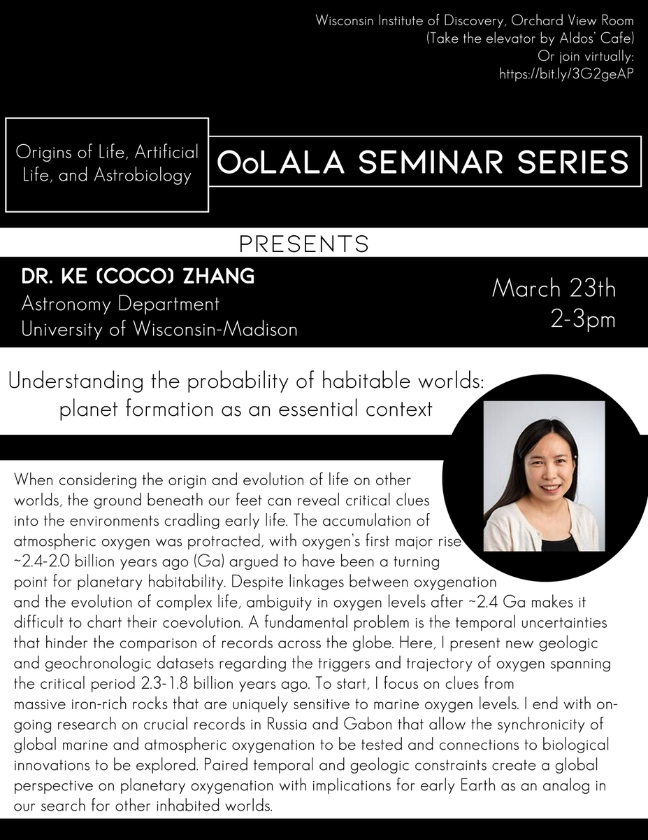 OoLALA at UW-Madison (@uw_oolala) on Twitter photo Join us this Wednesday 3/23/22 at 2pm CT for the next OoLALA seminar! This week, Dr. Coco Zhang from <a href="/uwastro/">UW-Madison Astronomy</a> will discuss her work on "Understanding the Probability of Habitable Worlds: Planet Formation as an Essential Context". Register to attend online: bit.ly/3G2geAP Join us this Wednesday 3/23/22 at 2pm CT for the next OoLALA seminar! This week, Dr. Coco Zhang from <a href="/uwastro/">UW-Madison Astronomy</a> will discuss her work on "Understanding the Probability of Habitable Worlds: Planet Formation as an Essential Context". Register to attend online: bit.ly/3G2geAP