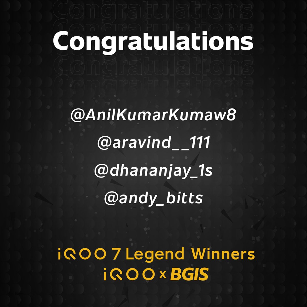IqooInd's tweet photo. Big congratulations to all the lucky winners of giveaway content.

Stay tuned to participate in our giveaway contests and win exciting prizes!

#iQOO #ContestWinners https://t.co/3yjb1DU6qW