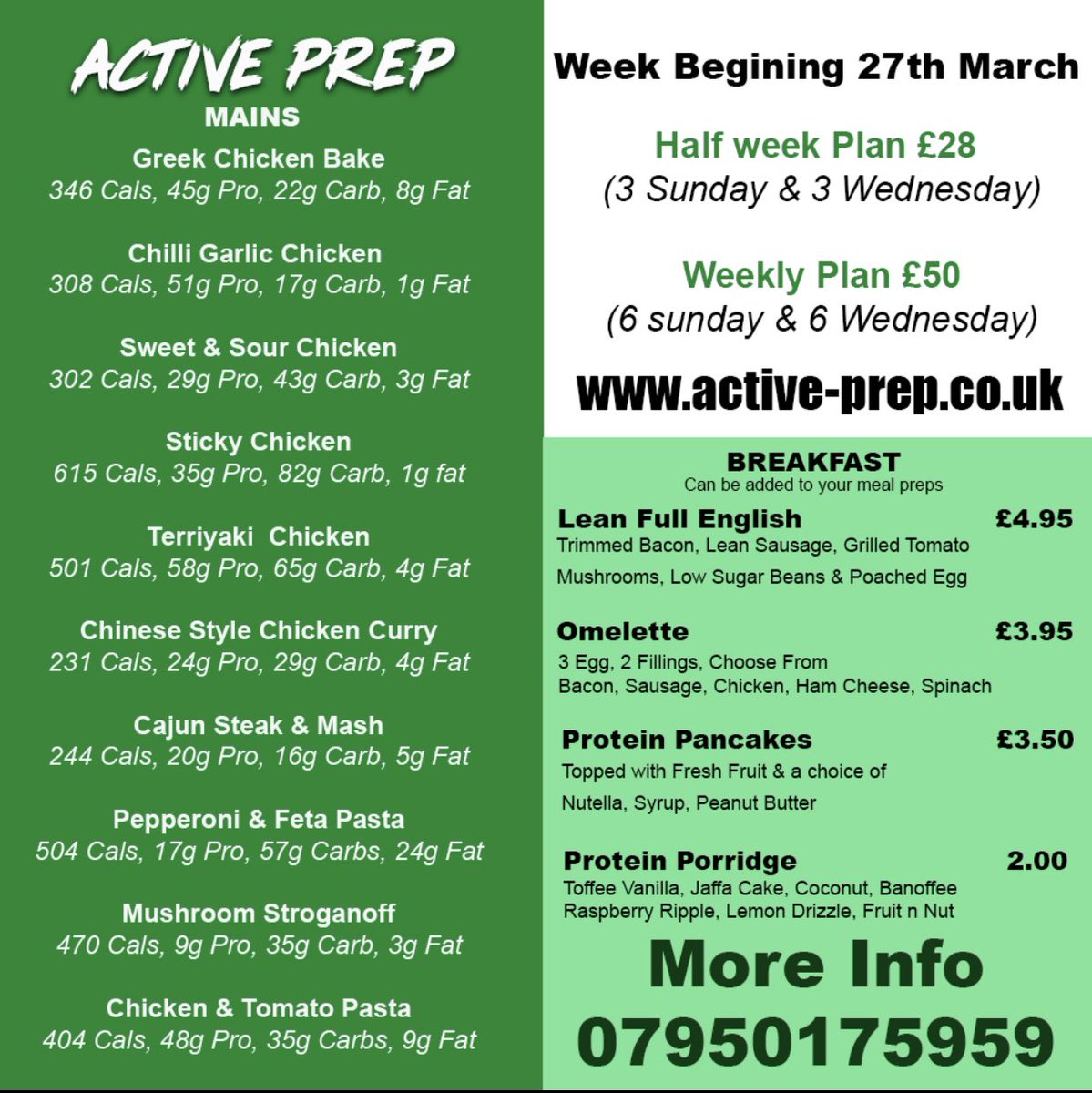 PrepActive's tweet image. Check out this weeks new menu!!

A lot of fan favourites on this weeks menu and now you can add breakfast to your order. 🍳

Delivery is on Sunday and Wednesday but you can order and collect 7 days a week from our kitchen 
Order/enquiries 
💻active-prep.Co.Uk
☎️ 07950175959