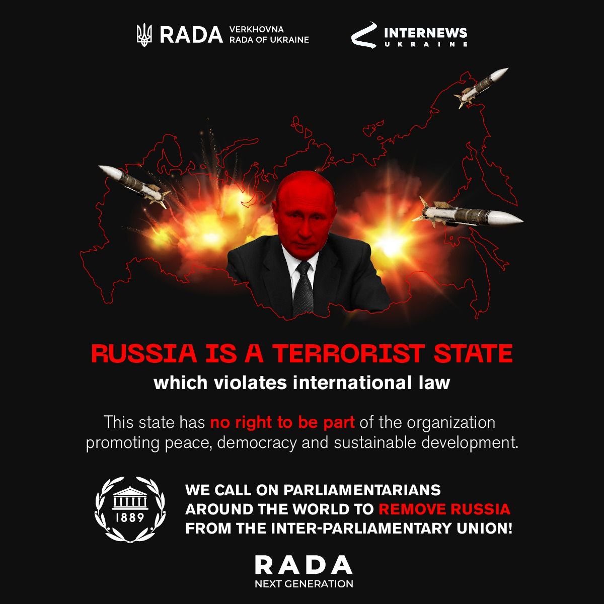 Russia is a terrorist state which violates international law!
This state has no right to be part of the organisation promoting peace, democracy and sustainable development.
REMOVE RUSSIA FROM THE <a href="/IPUparliament/">IPUparliament</a>!

#IPU144